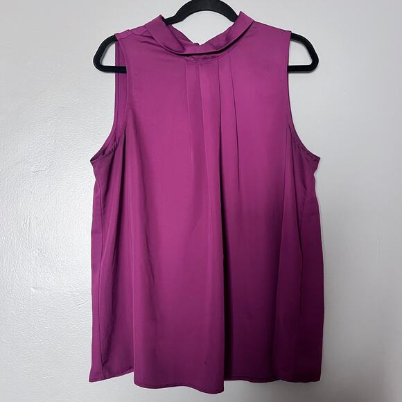 Fervour Women’s Sleeveless Blouse 1X Magenta Satin High Neck Pleated Top - Picture 1 of 8